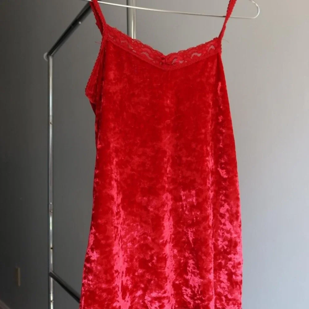 Red Velvet Spaghetti Strap Dress Casual Lace Cami Top Faded Glory - Picture 1 of 5